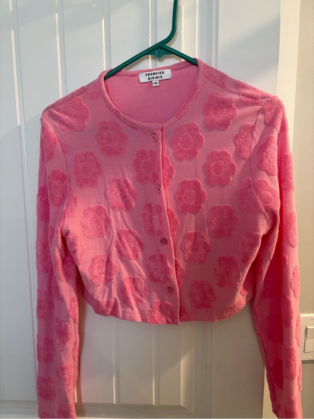 Frankie's Bikinis Pink Floral Cropped Cardigan